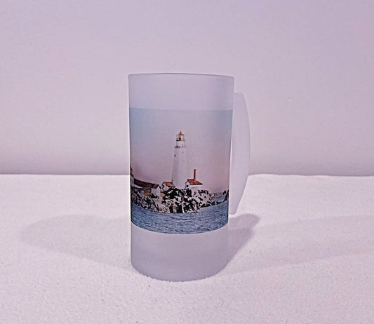 Colorful Frosted Glass Beer Mug Of Boston Light