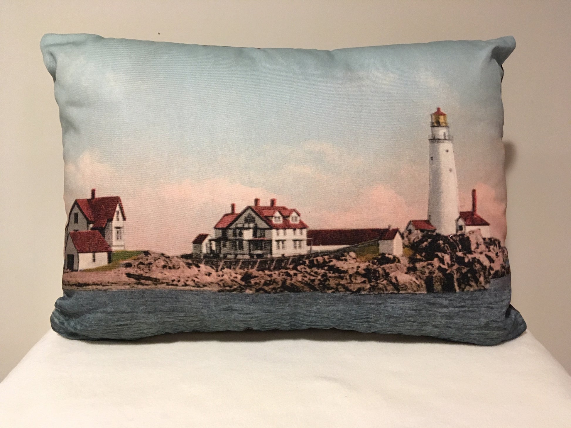 Colorful Cotton Twill Pillow Of Boston Light - That Fabled Shore Home Decor