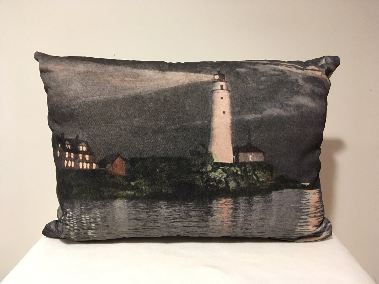 Colorful Cotton Twill Pillow Of Boston Light - That Fabled Shore Home Decor