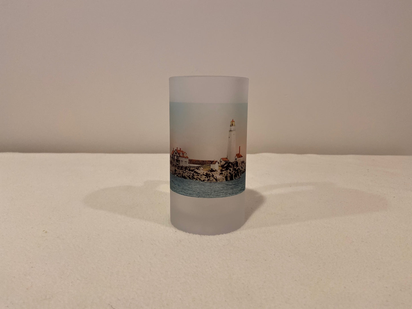 Colorful Frosted Glass Beer Mug Of Boston Light - That Fabled Shore Home Decor