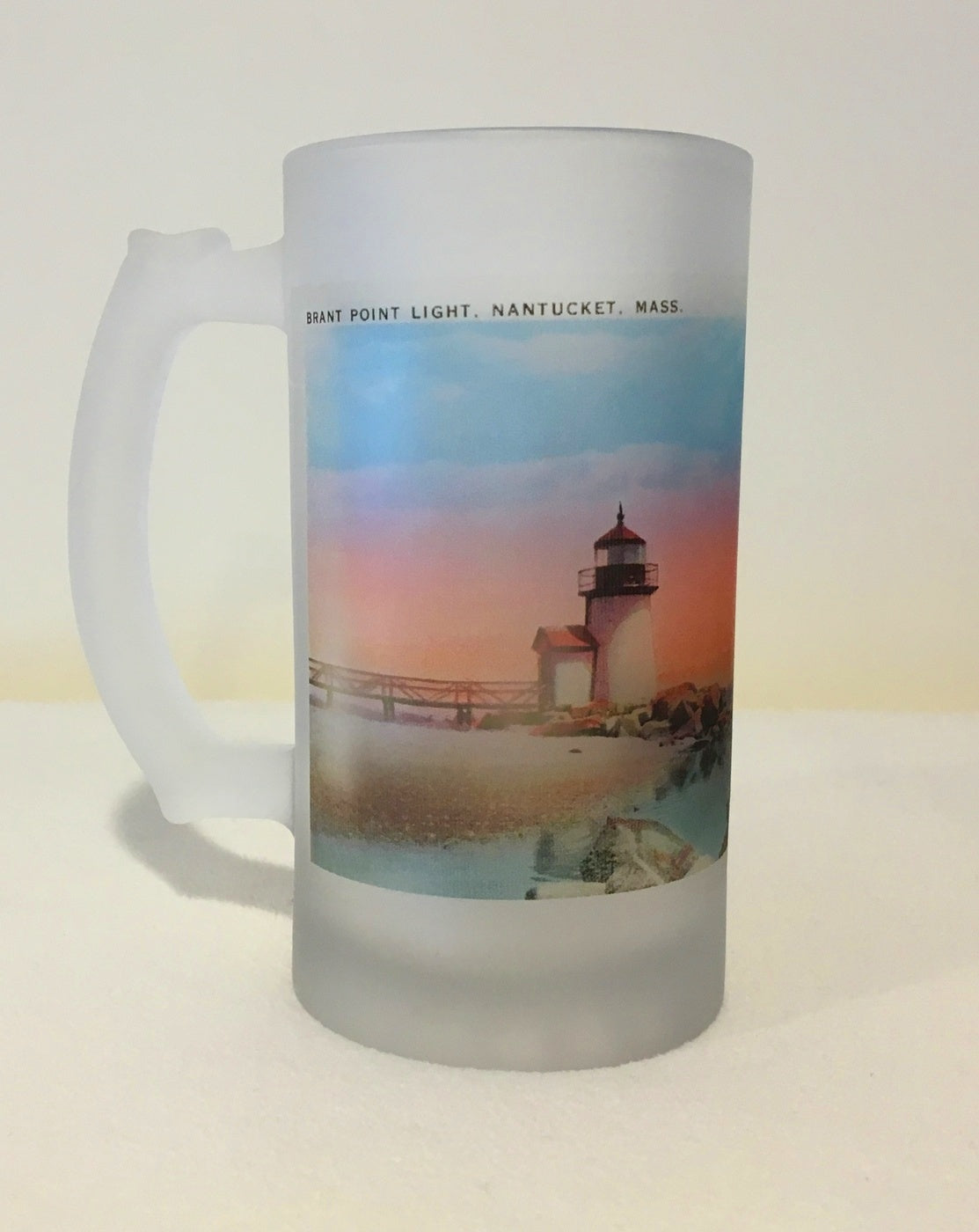 Colorful Frosted Glass Mug of Brant Point Light in Nantucket - That Fabled Shore Home Decor