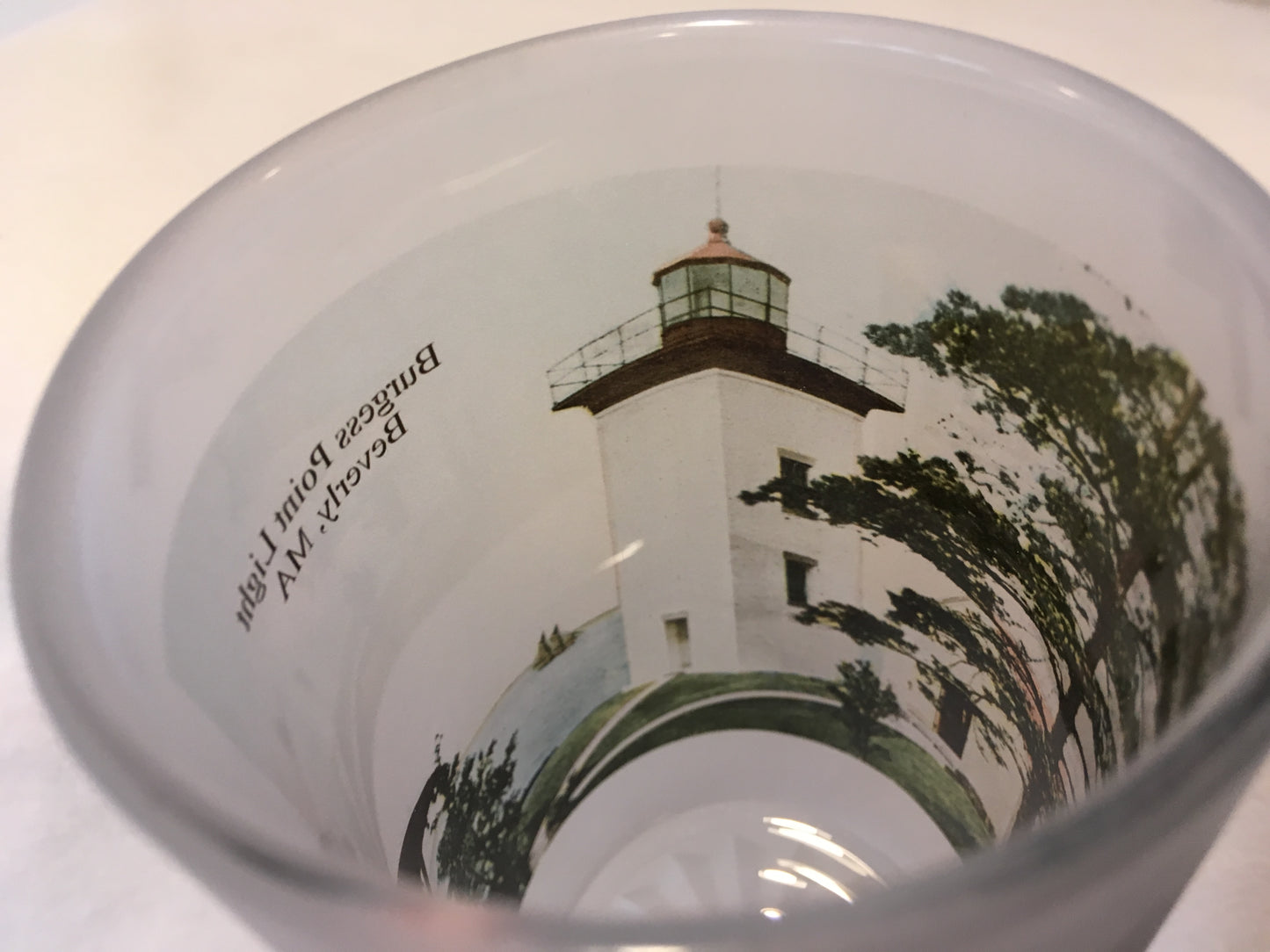 Colorful Frosted Glass Mug of Historic  Burgess Point Light in Beverly, MA - That Fabled Shore Home Decor