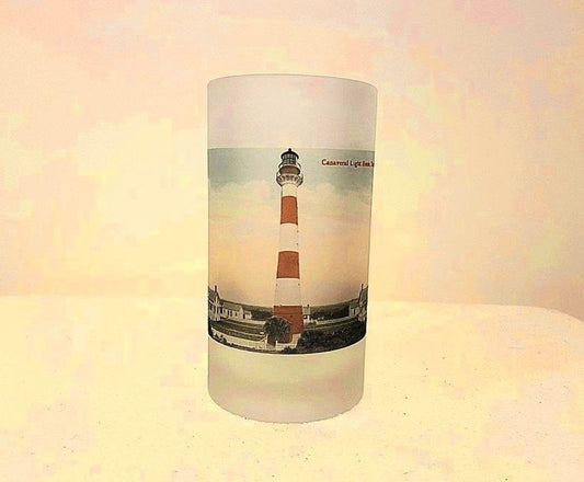 Colorful Frosted Glass Mug of Canaveral Light in Titusville, Florida