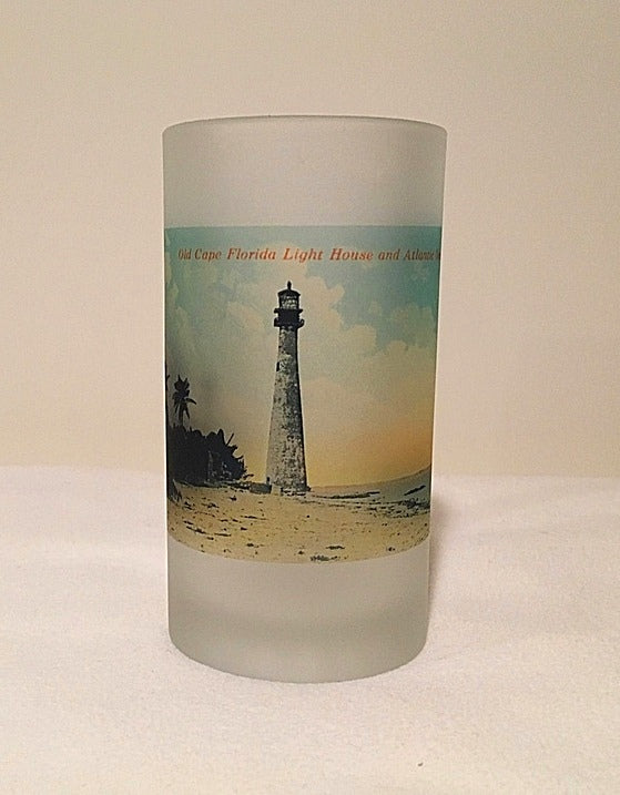 Colorful Frosted Glass Beer Mug Of Old Cape Florida Light Off Miami - That Fabled Shore Home Decor