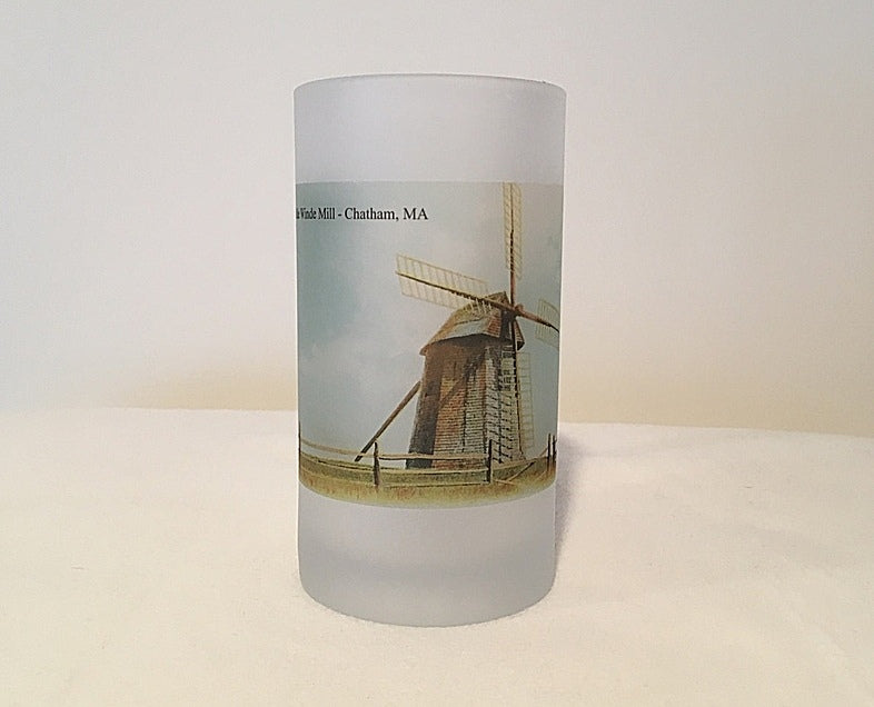 Colorful Frosted Glass Beer Mug of A Wind Mill in Chatham, MA - That Fabled Shore Home Decor