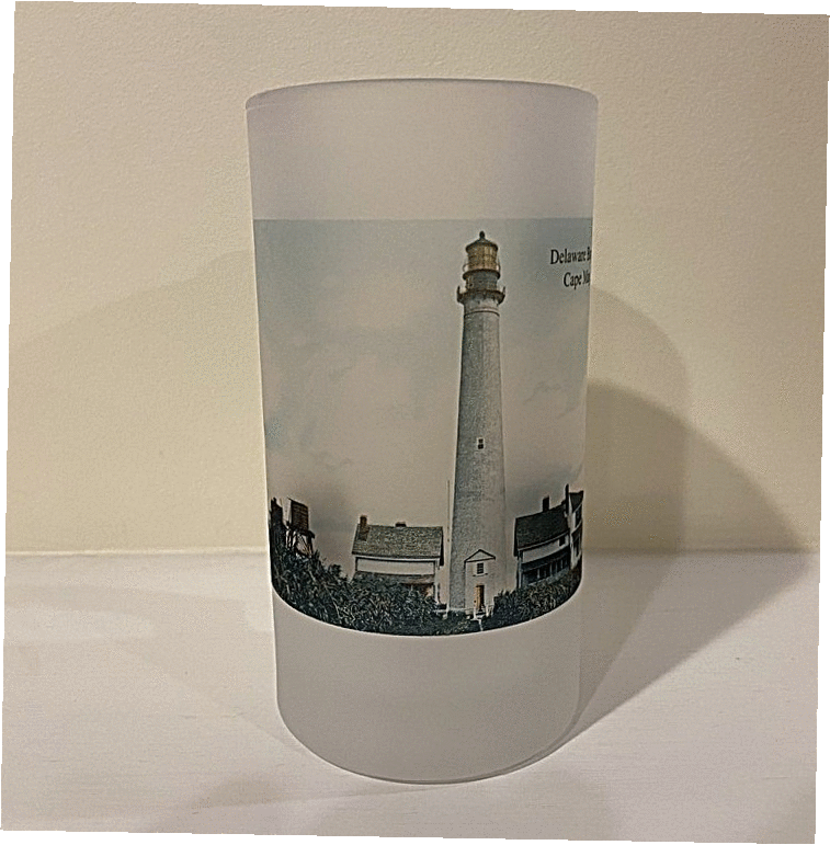 Colorful Frosted Glass Beer Mug of Cape May Lighthouse