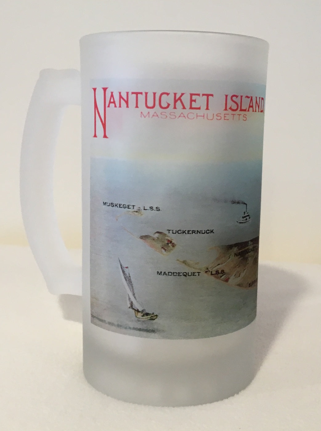 Colorful Frosted Glass Mug of The Island of Nantucket.