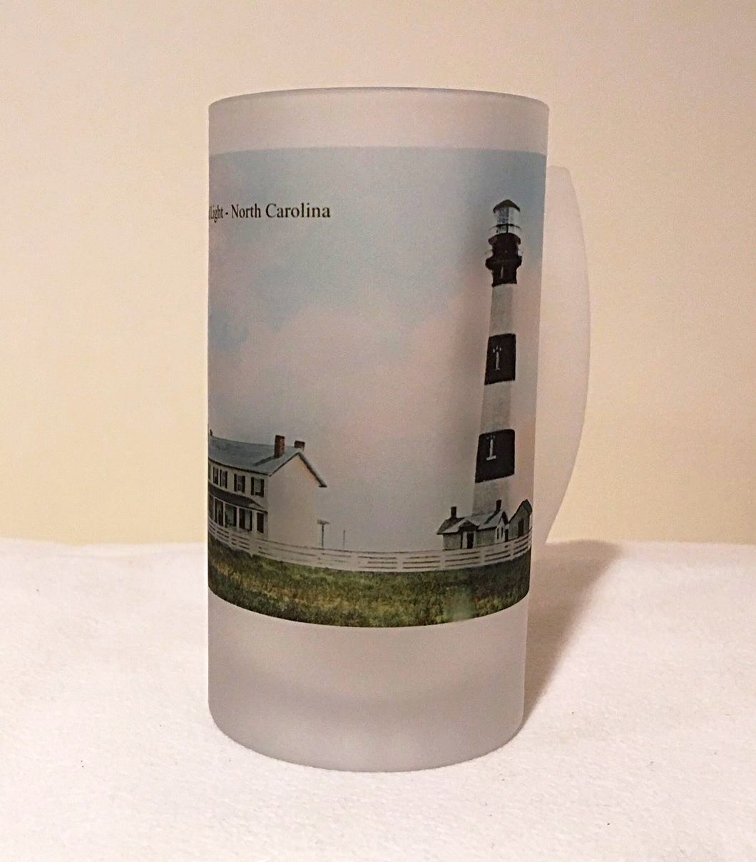 Colorful Frosted Glass Beer Mug Of North Carolina's Bodie Island Lighthouse - That Fabled Shore Home Decor