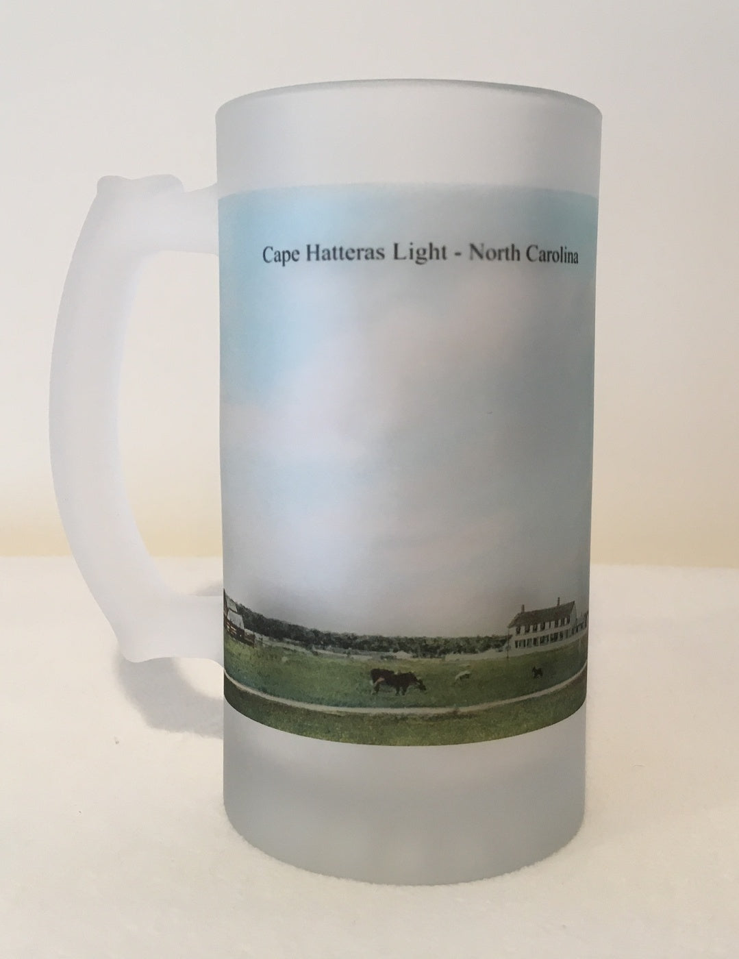 Colorful Frosted Glass Mug of Cape Hatteras Light in North Carolina - That Fabled Shore Home Decor