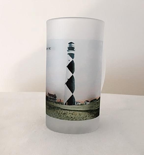 Colorful Frosted Glass Mug Of Cape Lookout Light in North Carolina - That Fabled Shore Home Decor