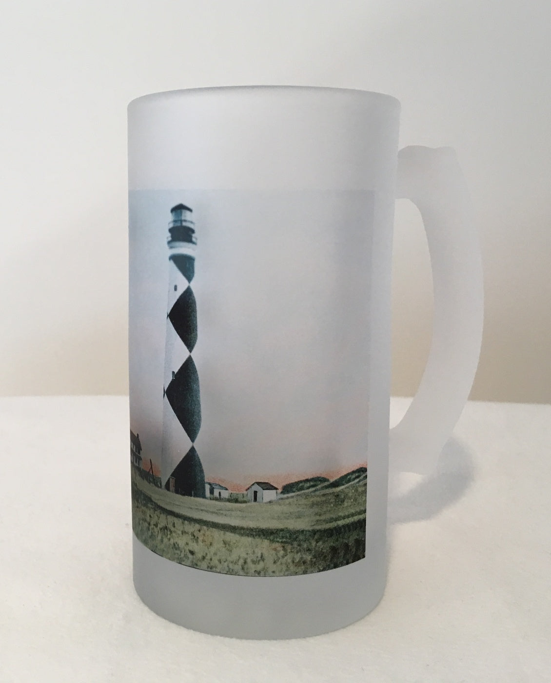 Colorful Frosted Glass Mug Of Cape Lookout Light in North Carolina - That Fabled Shore Home Decor