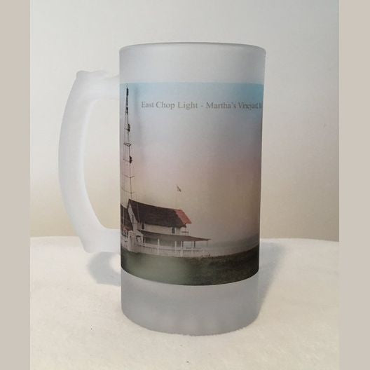 Colorful Frosted Glass Mug of East Chop Light in Oak Bluffs, MA - That Fabled Shore Home Decor