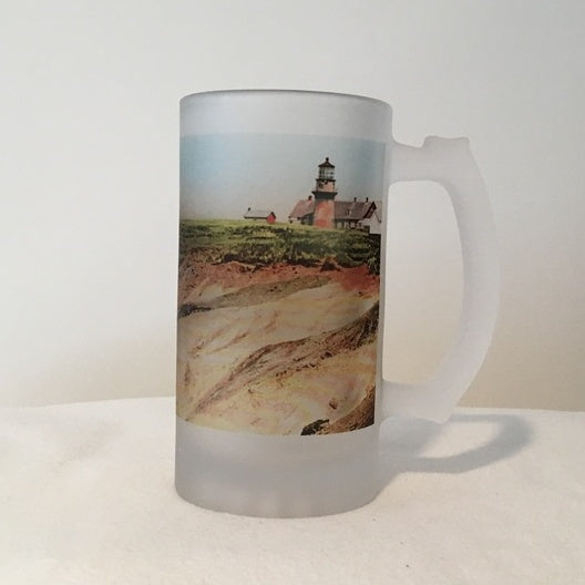 Colorful Frosted Glass Mug of Gay Head Light in Aquinnah, MA - That Fabled Shore Home Decor