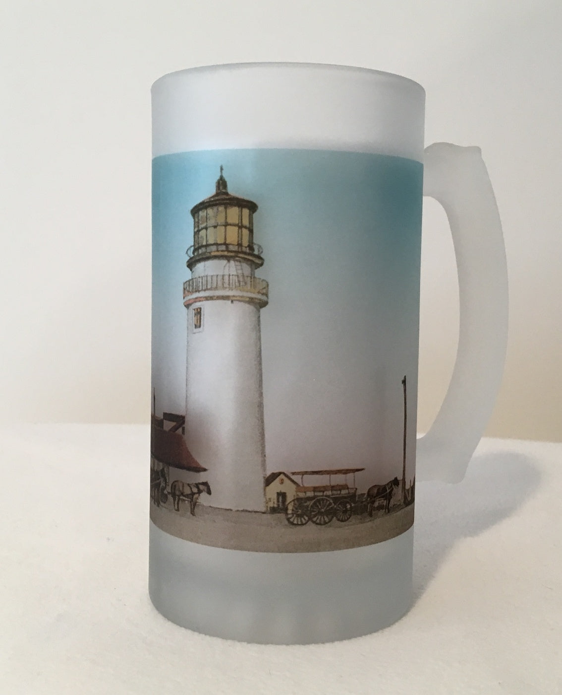 Colorful Frosted Glass Mug of Cape Cod's Highland Light - That Fabled Shore Home Decor