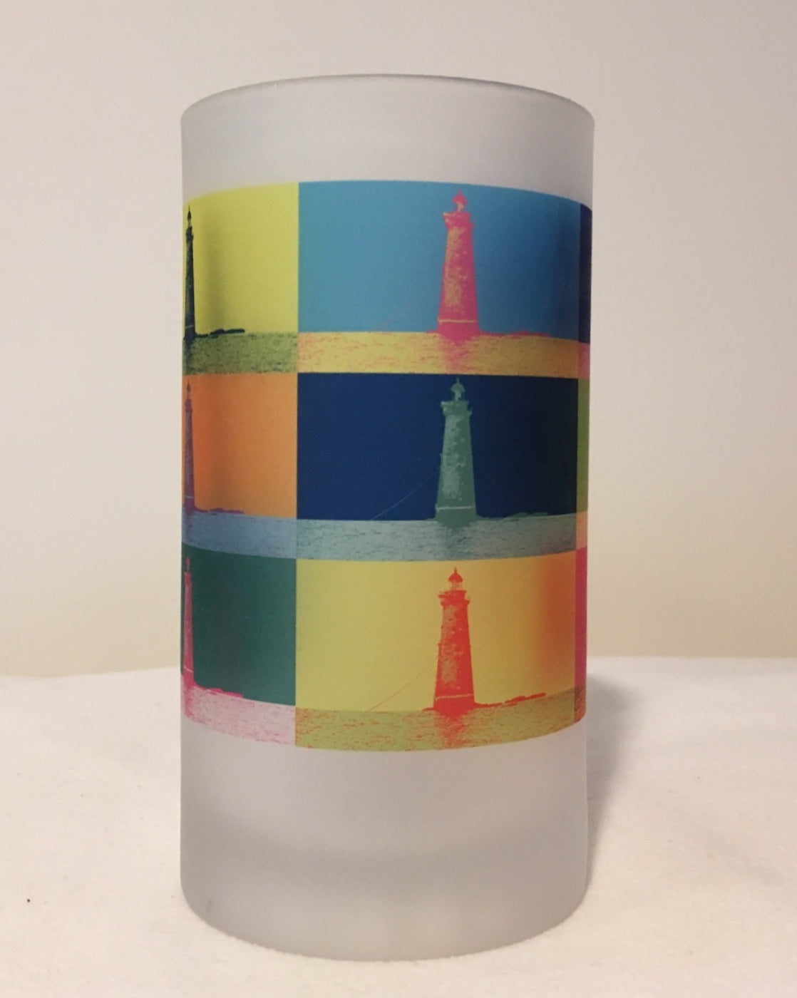 Colorful Frosted Glass Mug of Minot's Light In The Style Of Andy Warhol - That Fabled Shore Home Decor