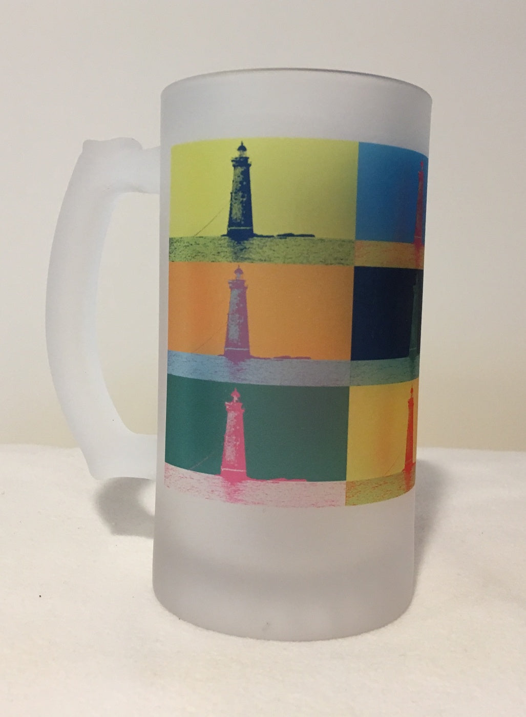 Colorful Frosted Glass Mug of Minot's Light In The Style Of Andy Warhol - That Fabled Shore Home Decor