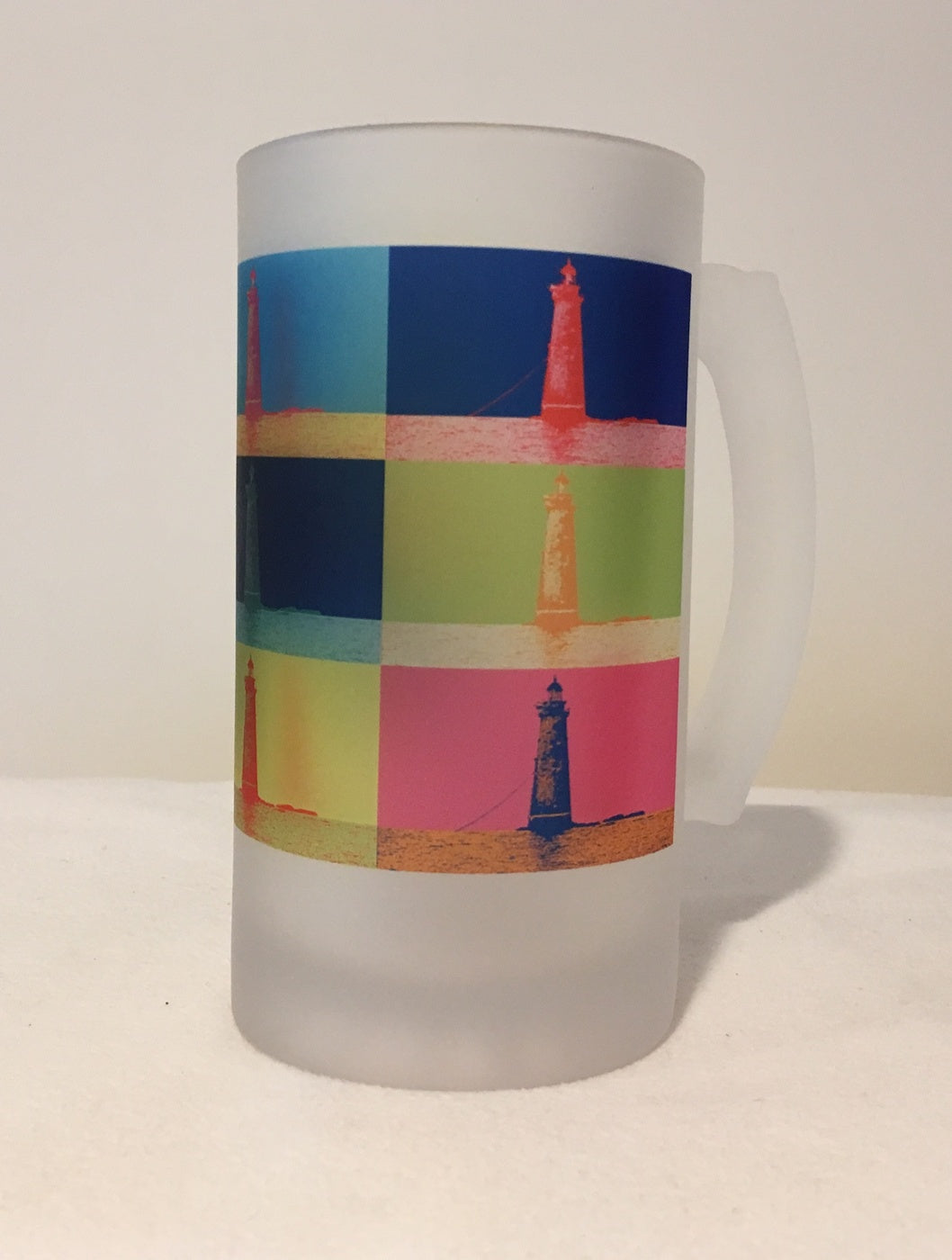 Colorful Frosted Glass Mug of Minot's Light In The Style Of Andy Warhol - That Fabled Shore Home Decor
