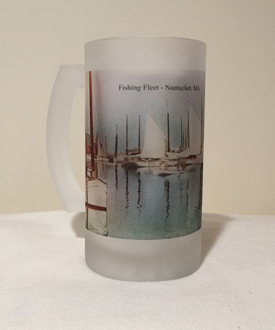 Colorful Frosted Glass Mug of Nantucket's Fishing Fleet - That Fabled Shore Home Decor