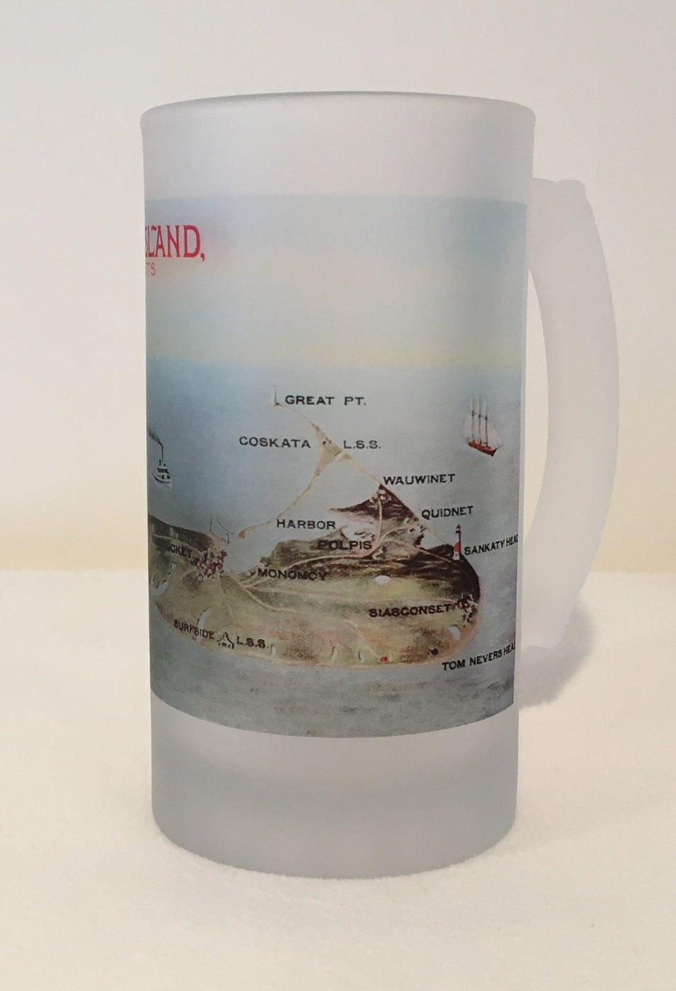 Colorful Frosted Glass Mug of The Island of Nantucket. - That Fabled Shore Home Decor