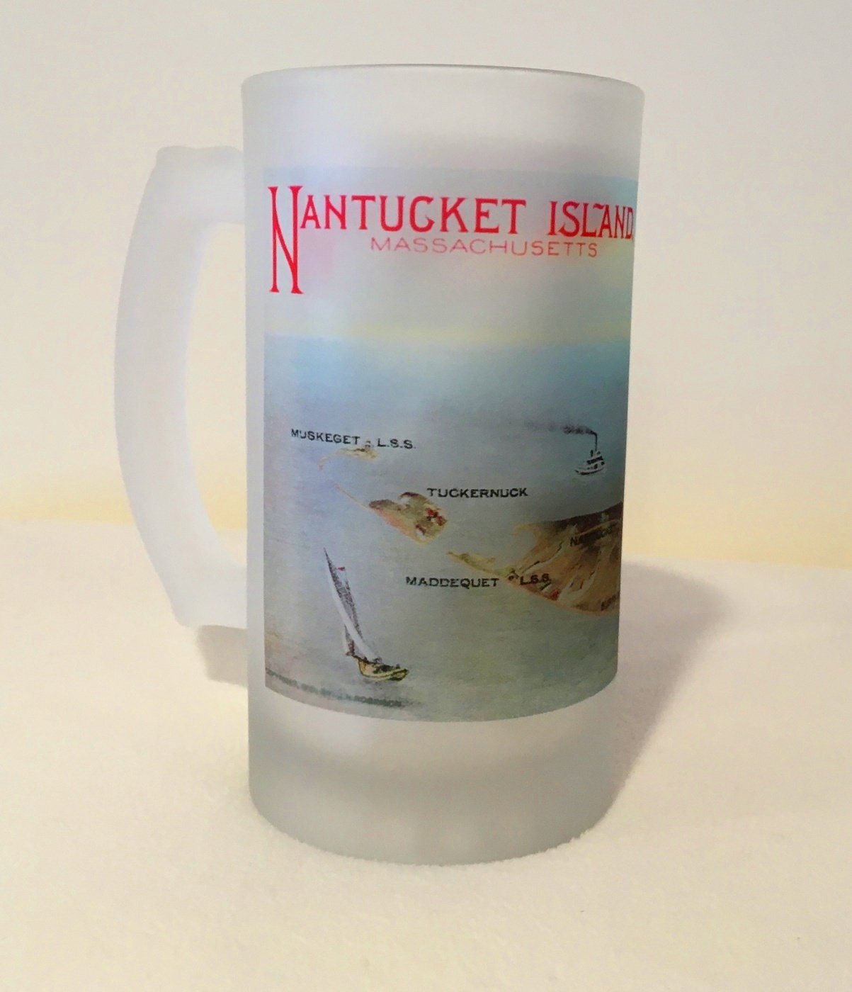 Colorful Frosted Glass Mug of The Island of Nantucket. - That Fabled Shore Home Decor