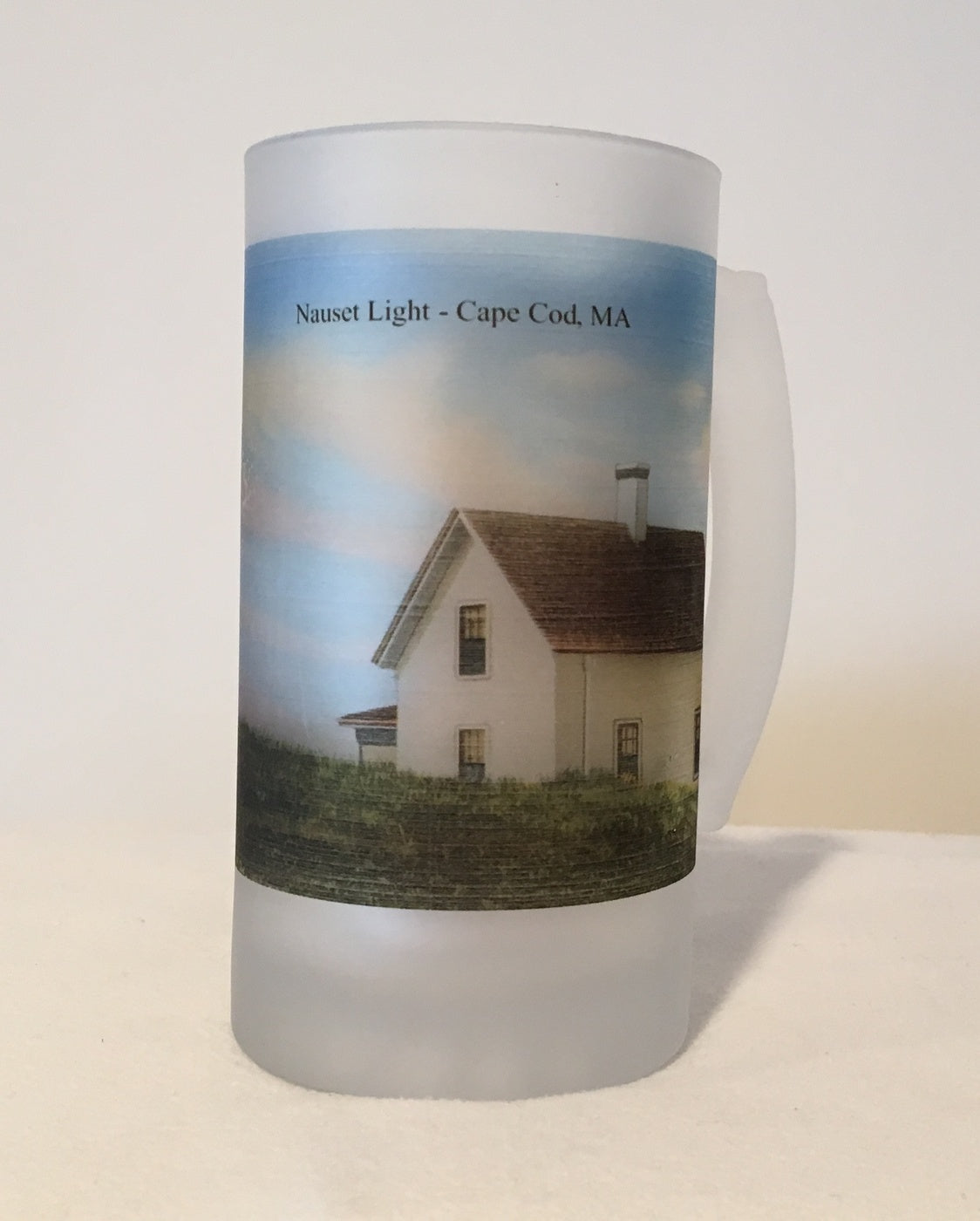 Colorful Frosted Glass Mug Of Nauset Light on Cape Cod - That Fabled Shore Home Decor