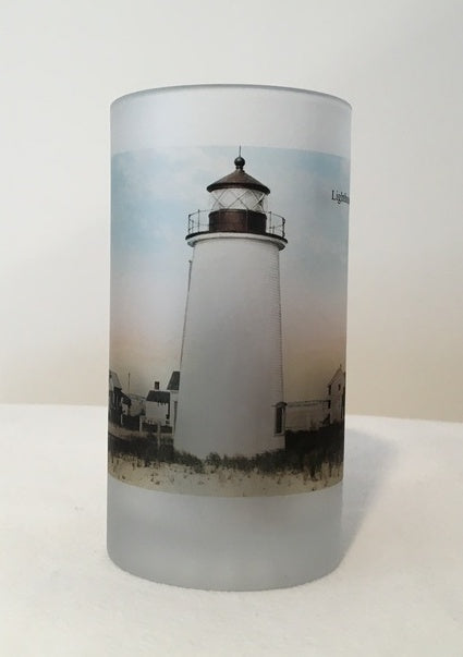 Colorful Frosted Glass Mug of Plum Island Light  In Newburyport, MA - That Fabled Shore Home Decor