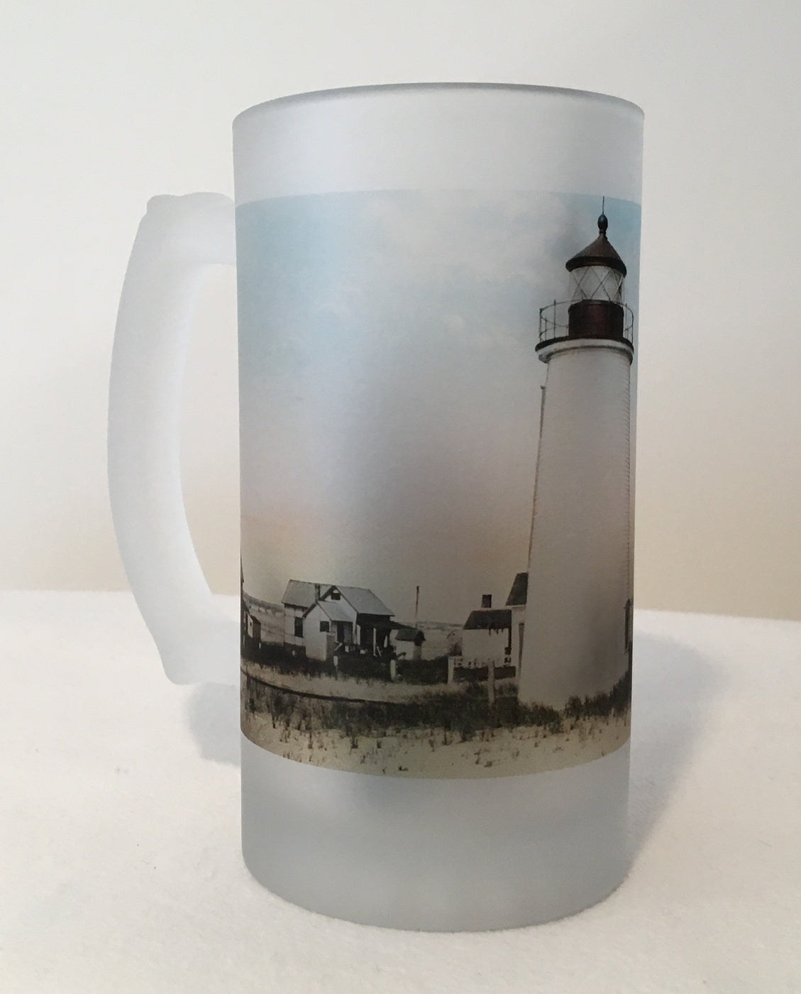 Colorful Frosted Glass Mug of Plum Island Light  In Newburyport, MA - That Fabled Shore Home Decor