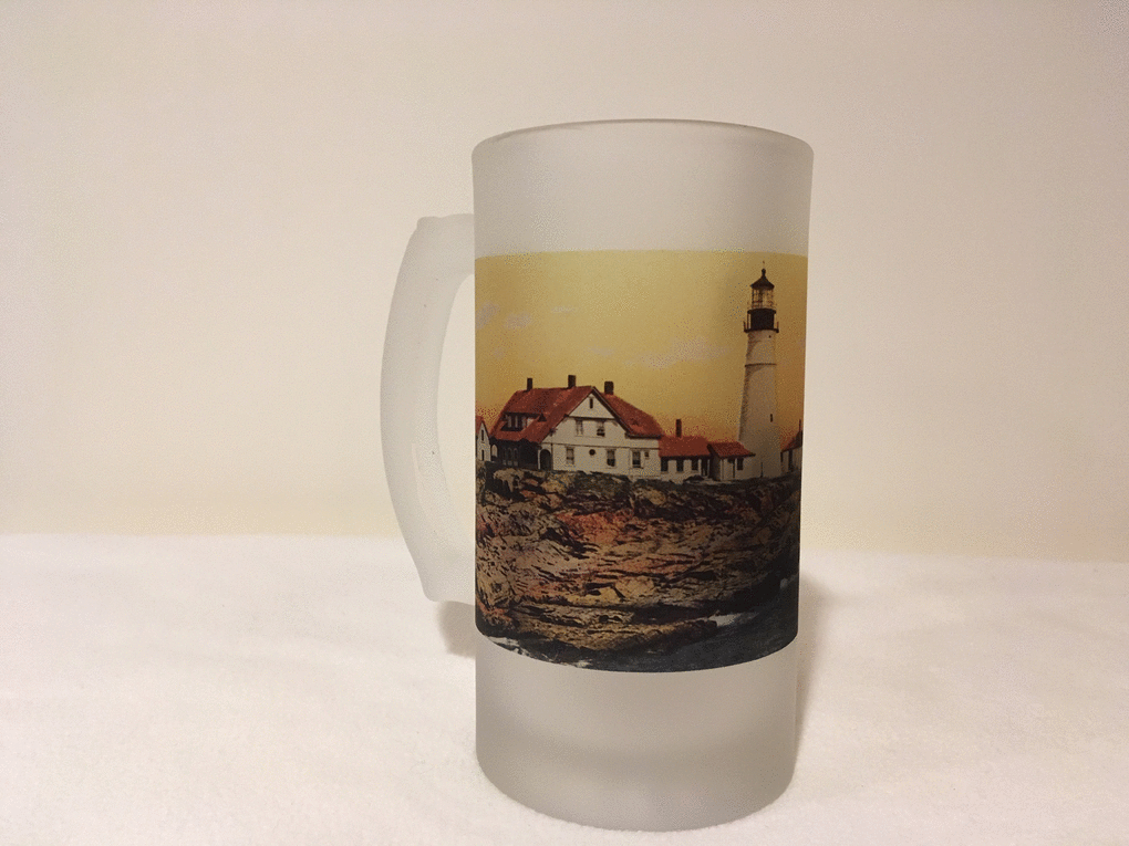 Colorful Frosted Glass Mug of Portland Head Light - That Fabled Shore Home Decor