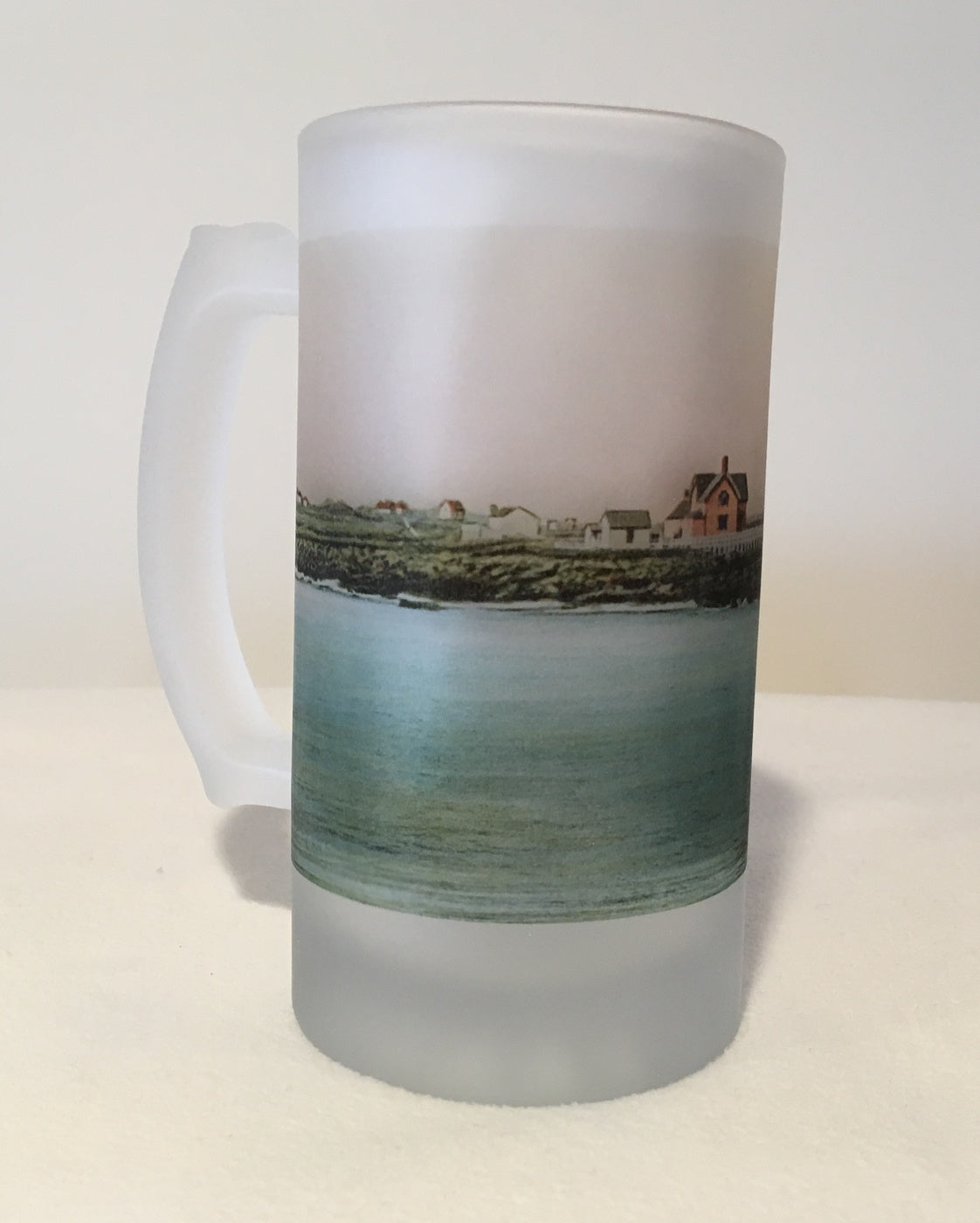 Colorful Frosted Glass Mug of Rockport's Straitsmouth Light - That Fabled Shore Home Decor