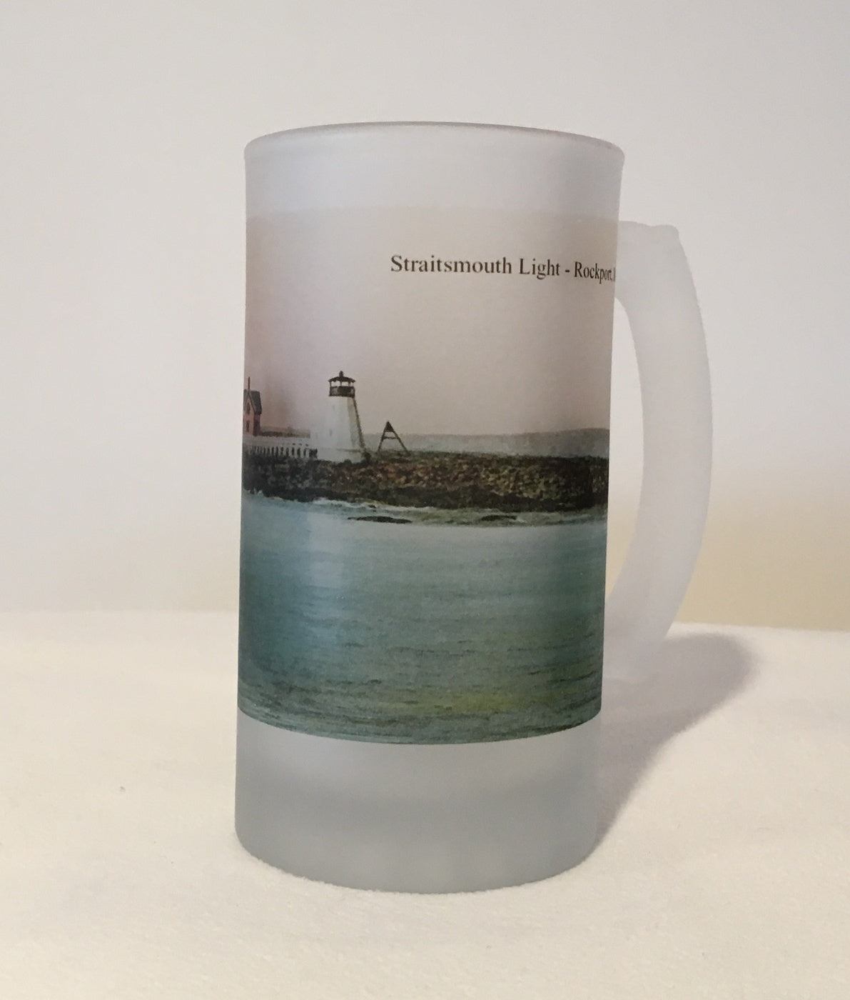 Colorful Frosted Glass Mug of Rockport's Straitsmouth Light - That Fabled Shore Home Decor