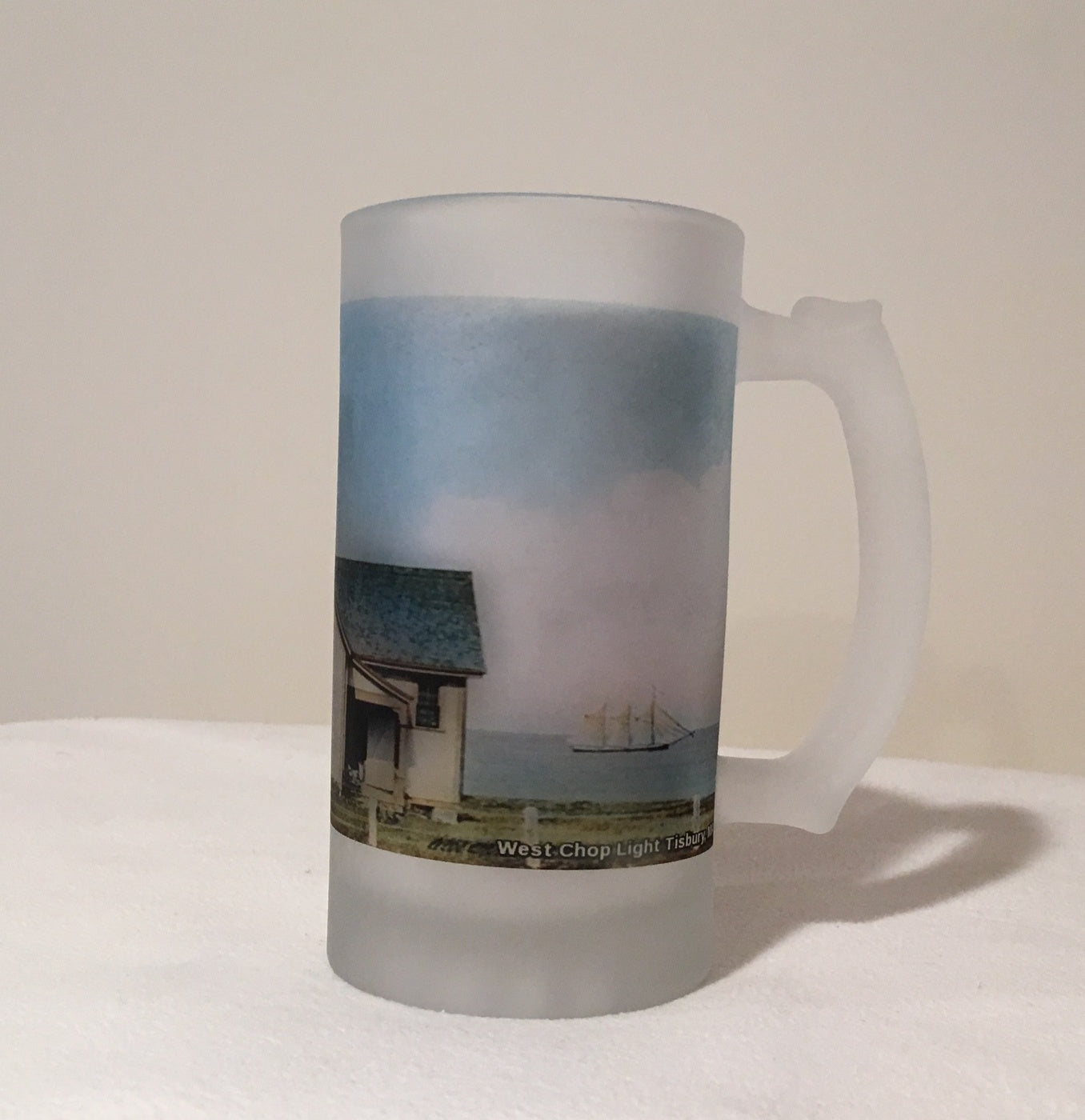 Colorful Frosted Glass Mug of West Chop Light in Tisbury, MA - That Fabled Shore Home Decor