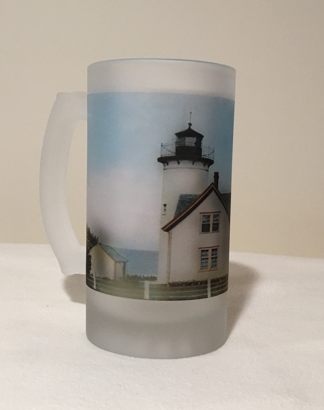Colorful Frosted Glass Mug of West Chop Light in Tisbury, MA - That Fabled Shore Home Decor