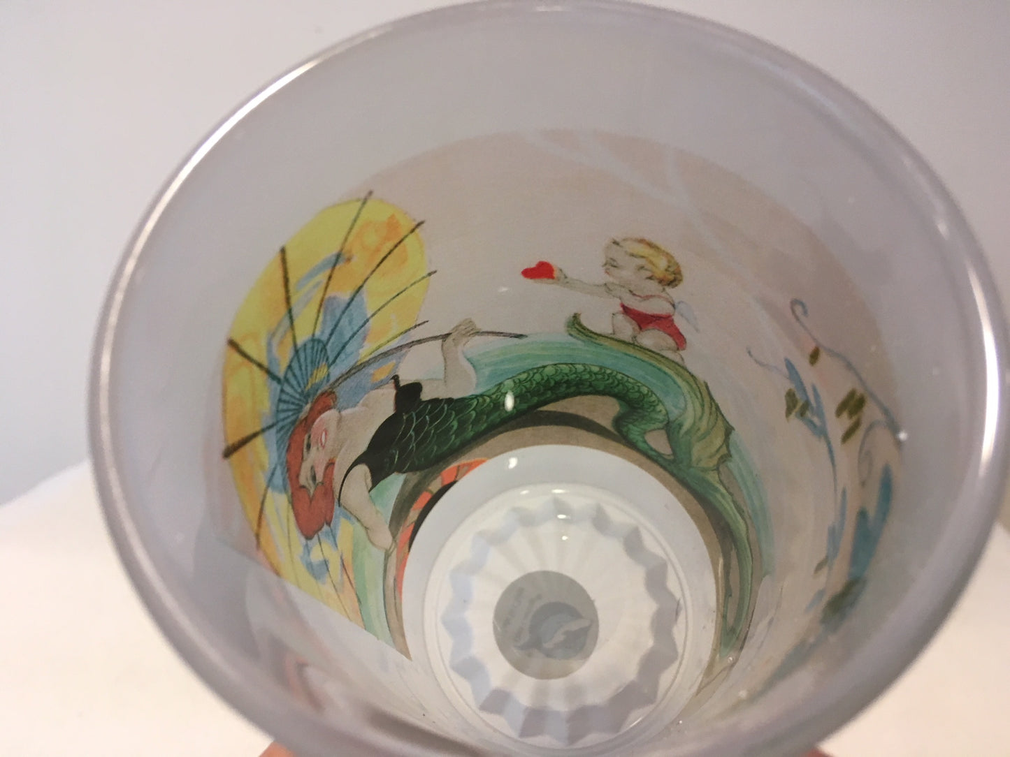 Colorful Frosted Glass Mug Of Art Deco Mermaid And Cupid - That Fabled Shore Home Decor