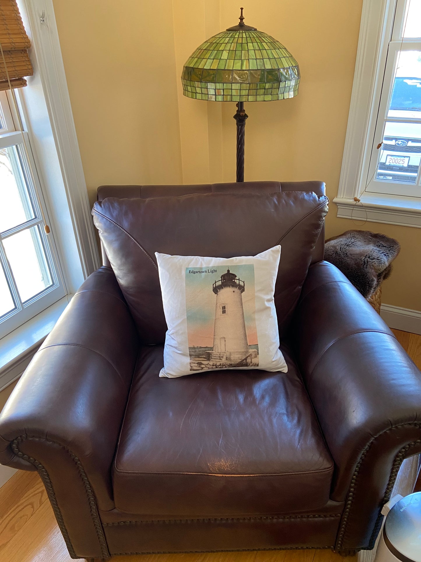 Edgartown Lighthouse Pillow in Soft Sueded Cotton