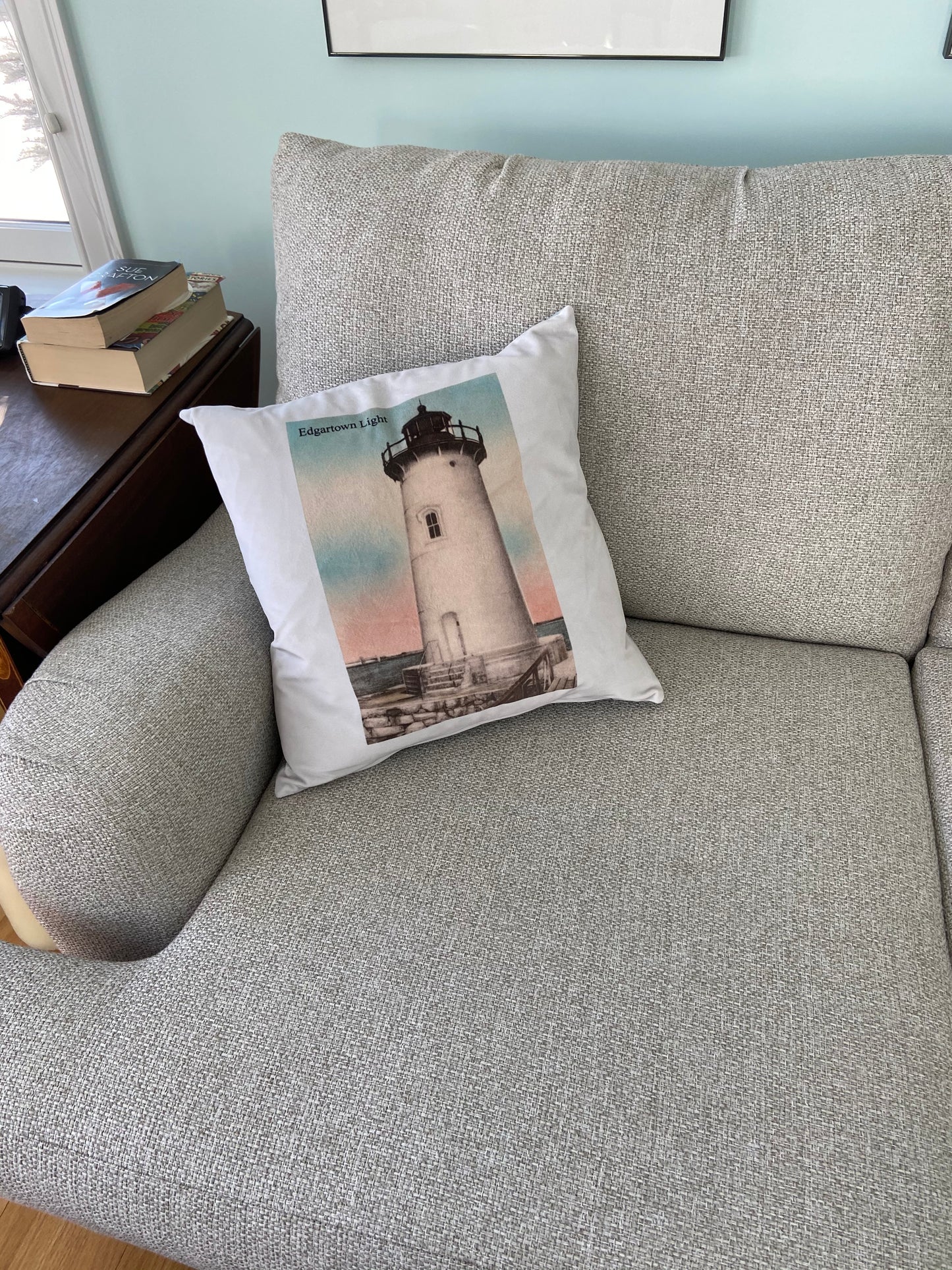 Edgartown Lighthouse Pillow in Soft Sueded Cotton