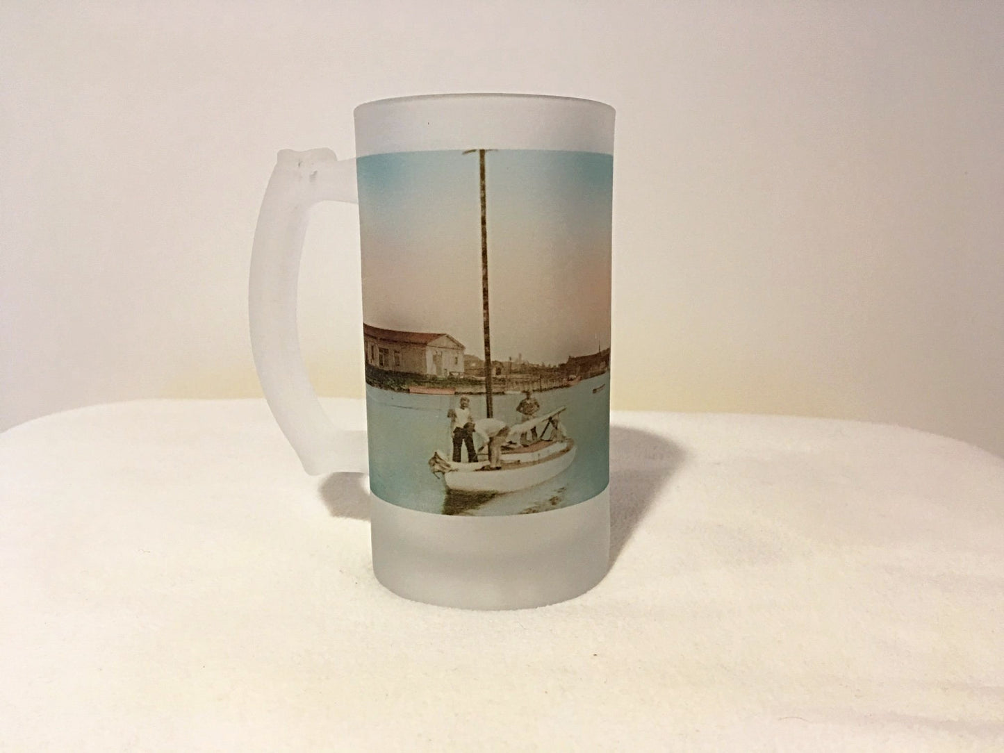 Colorful Frosted Glass Beer Mug of Falmouth Harbor Circa 1925 - That Fabled Shore Home Decor