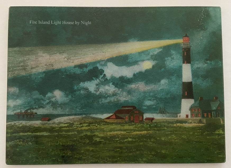 Fire Island Light at Night In A Colorful And Durable Tempered Glass Cutting Board Large - 15x11.