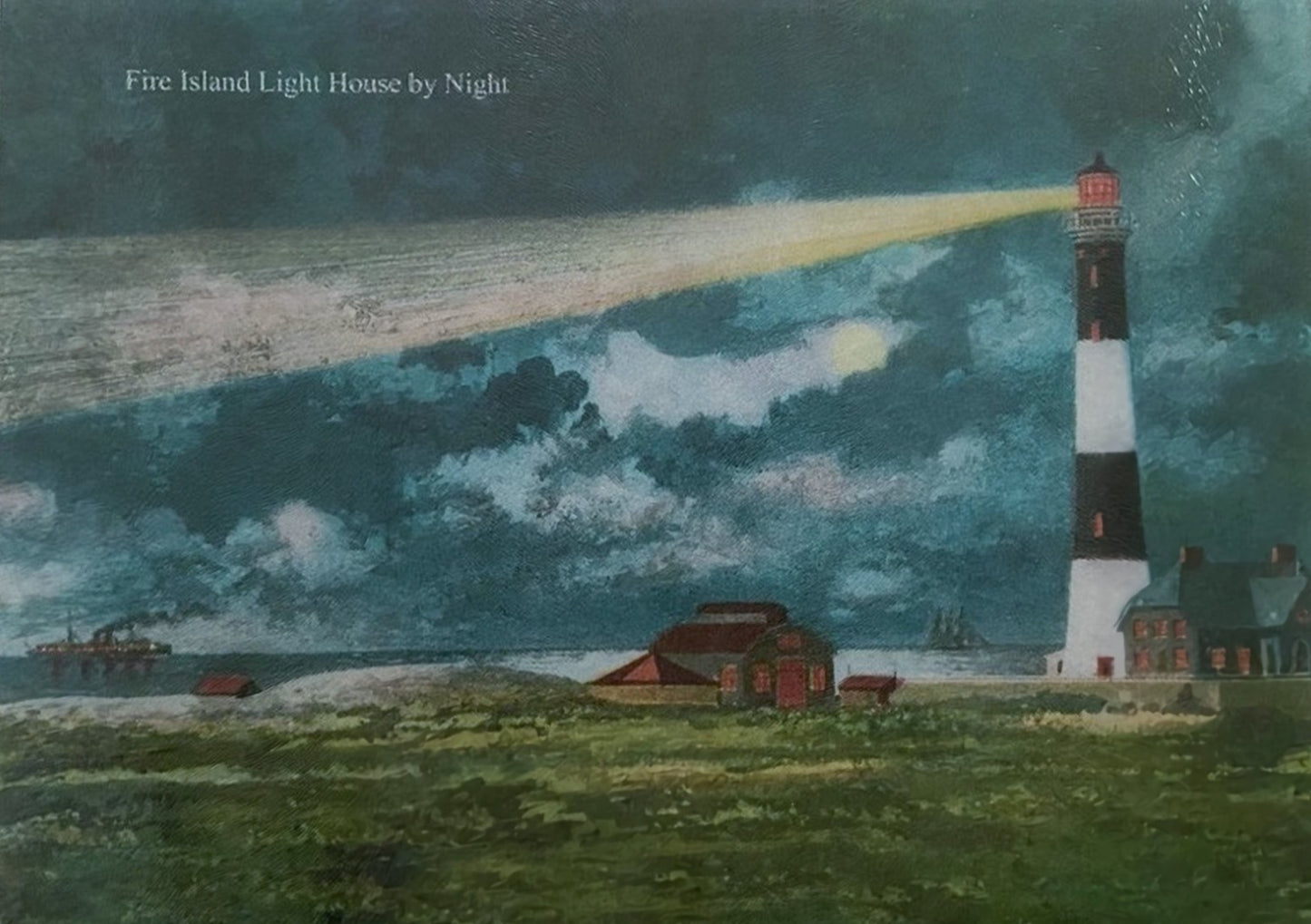 Fire Island Light at Night In A Colorful And Durable Tempered Glass Cutting Board Large - 15x11.