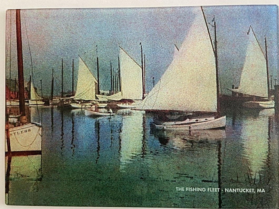 Nantucket's Fishing Fleet - Circa 1910 As A Colorful Tempered Glass Cutting Board