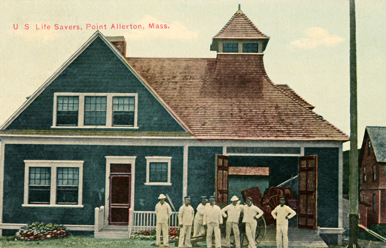 Frosted Glass Beer Mug Of Point Allerton, MA USLS Life Station And Crew - Circa 1920