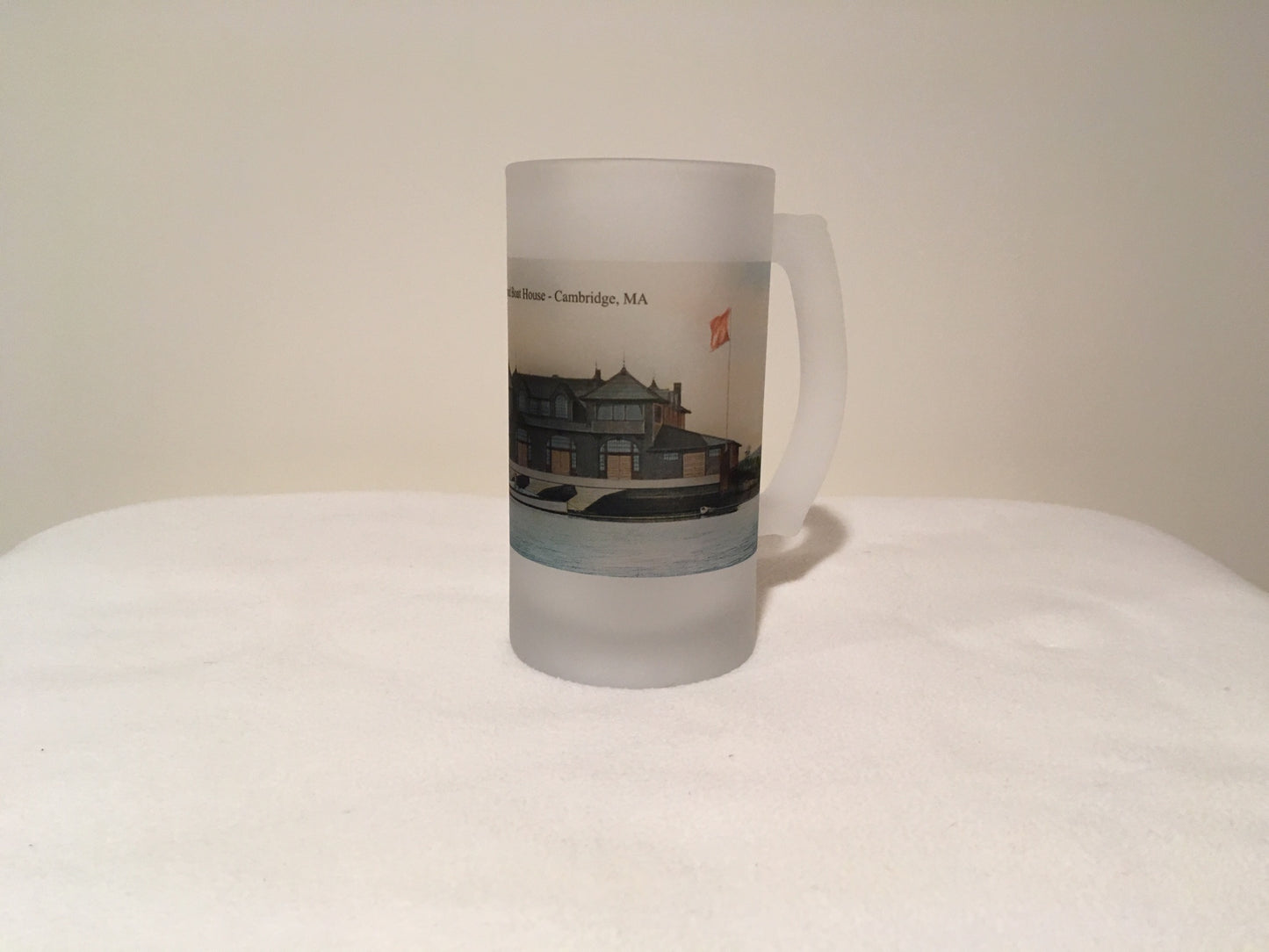 Colorful Frosted Glass Beer Mug of The Harvard Boat House in Cambridge, MA. - That Fabled Shore Home Decor