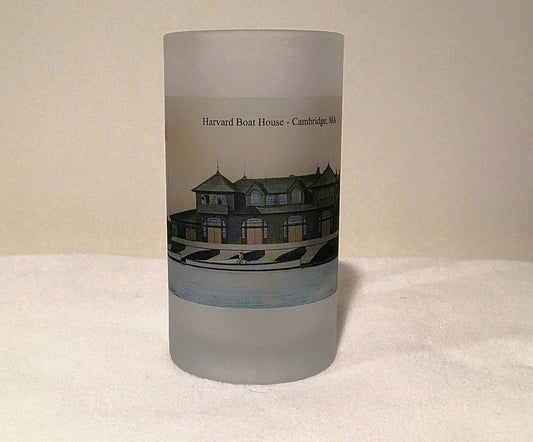 Colorful Frosted Glass Beer Mug of The Harvard Boat House in Cambridge, MA. - That Fabled Shore Home Decor