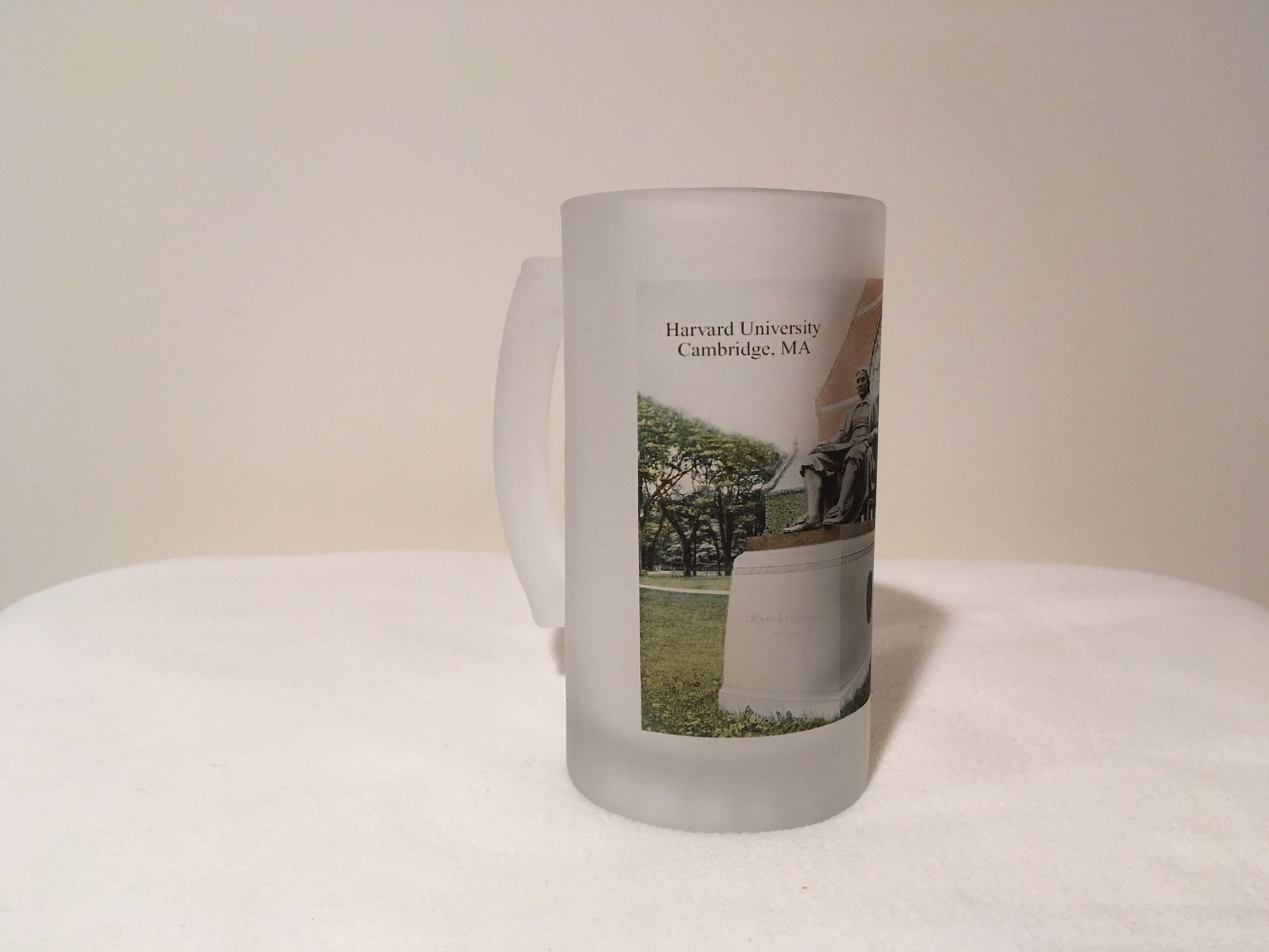 Harvard University Frosted Glass Mug Featuring John Harvard - That Fabled Shore Home Decor