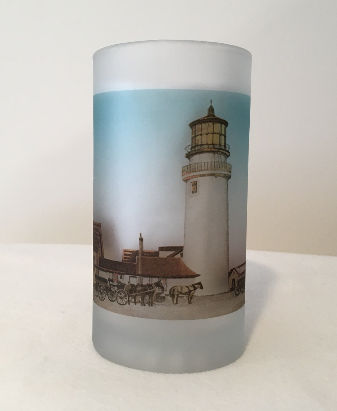 Colorful Frosted Glass Mug of Cape Cod's Highland Light - That Fabled Shore Home Decor