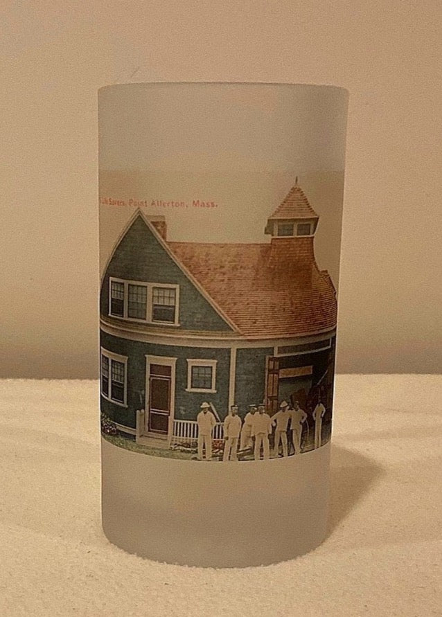 Frosted Glass Beer Mug Of Point Allerton, MA USLS Life Station And Crew - Circa 1920