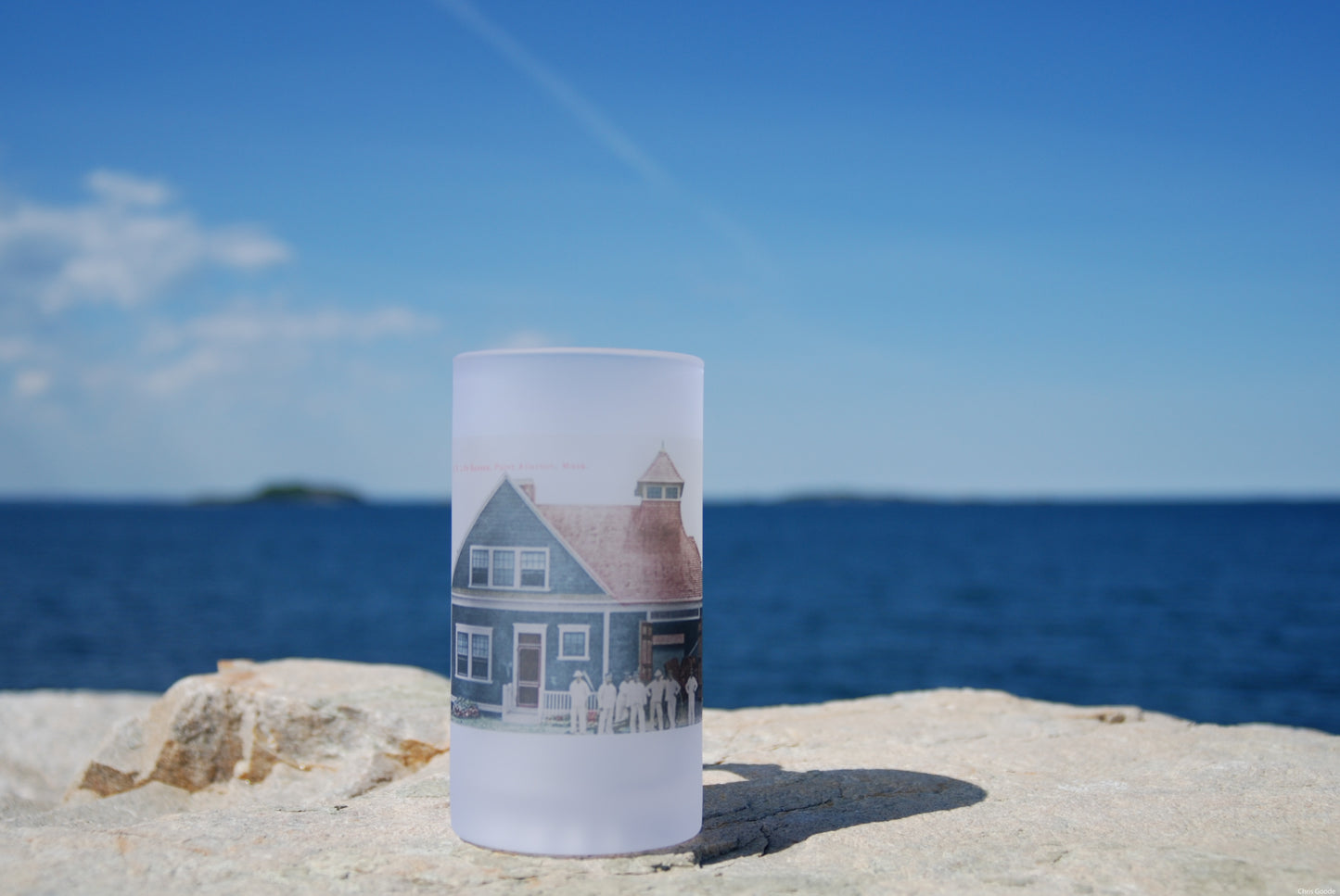 Frosted Glass Beer Mug Of Point Allerton, MA USLS Life Station And Crew - Circa 1920