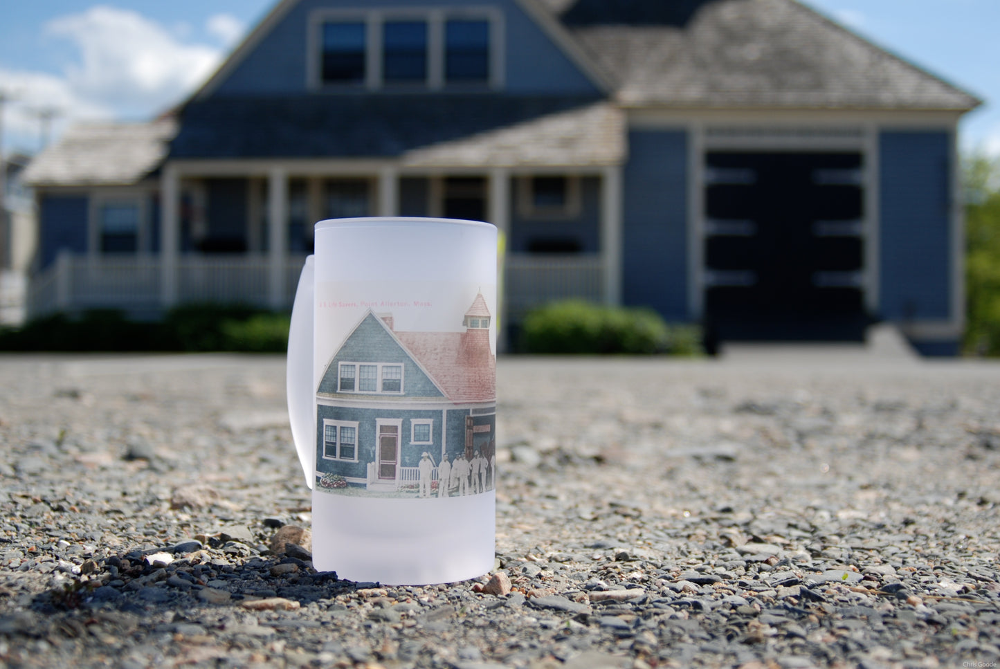 Frosted Glass Beer Mug Of Point Allerton, MA USLS Life Station And Crew - Circa 1920