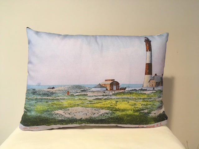 Colorful Cotton Twill Pillow Of Fire Island Light on Long Island, NY - That Fabled Shore Home Decor