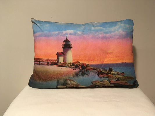 Colorful Cotton Twill Pillow Of Brant Point Light in Nantucket - That Fabled Shore Home Decor