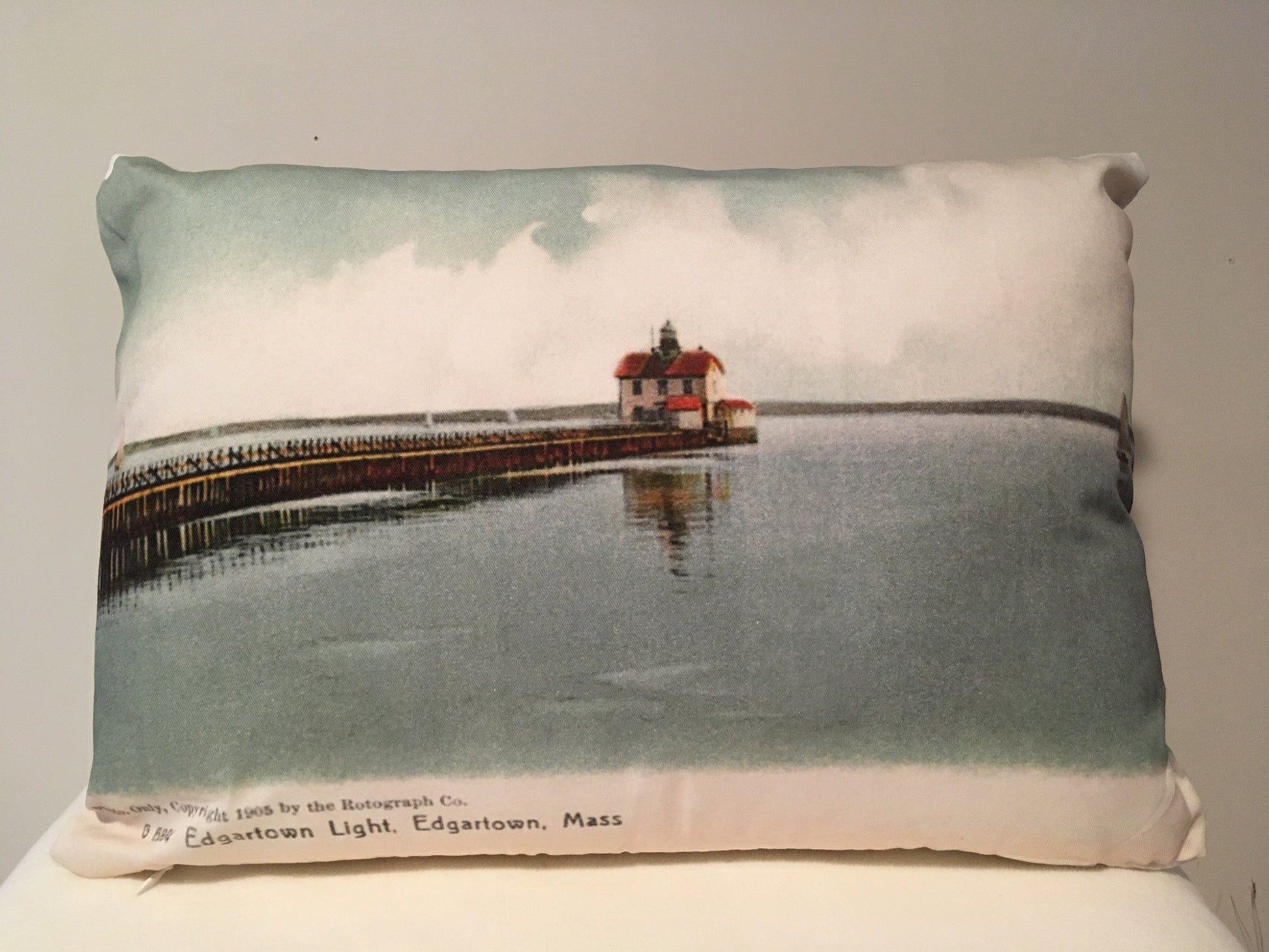 Colorful Cotton Twill Pillow Of First Edgartown Light - That Fabled Shore Home Decor